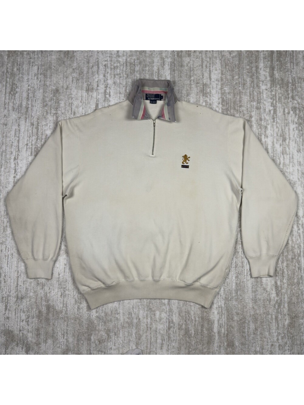 Vintage Polo Ralph Lauren Lion Crest Quarter Zip Sweatshirt White Large Rare